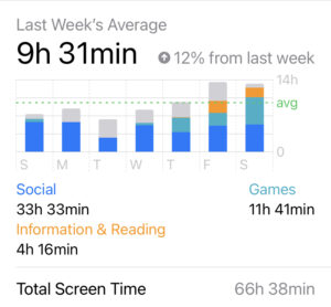 9 hours and 31 minutes average screen time per day.