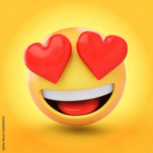 3D Rendering falling in love emoji isolated on yellow background