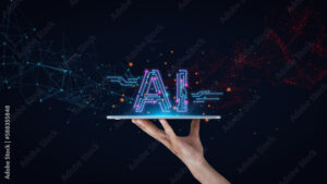 Man using tools AI. technology smart robot science and artificial intelligence technology, and innovation futuristic and global connection for providing access to information and data online network,