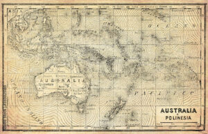 Ancient map of Australia, Polynesia and New Zealand with Italian names and descriptions