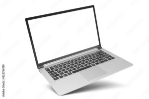 3D illustration Laptop isolated on white background. Laptop with empty space, screen laptop at an angle.