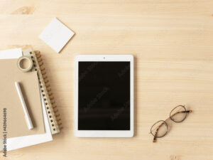 Minimal Desk Scene and Electronic Supplies