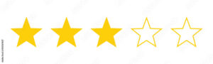 Three out of five stars customer product review icon. Yellow 3 star rating feedback for website, app, ui design. PNG transparent