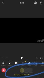 A screenshot in the InShot app with the editing timeline circled