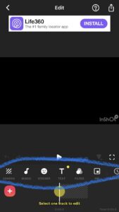 A screenshot in the InShot app with the graphics and names for editing tools circled