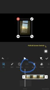 A screenshot in the InShot app--in the picture-in-picture editor--with the graphic and name for the 'SPLIT' tool circled