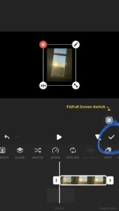 A screenshot in the InShot app--in the picture-in-picture editor--with the graphic for the 'EXIT PICTURE-IN-PICTURE' tool circled