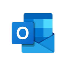 The image shows the Outlook logo, a blue "O" in the front and an envelope and a letter inside of the envelope behind the "O".