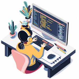 ai generated, woman, programmer, coding, computer, digital art, female, developer, desktop, code, screen, work, software, programming, woman coding, female programmer, tech, workplace, computer screen, coder, technology, desktop coding, tech worker, coding, coding, coding, coding, coding