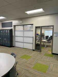 Our classroom with garage doors for opening learning space.