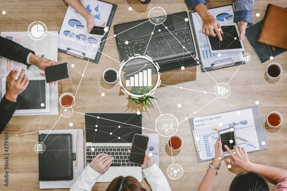 Data Analysis for Business and Finance Concept. Graphic interface showing future computer technology of profit analytic, online marketing research and information report for digital business strategy.