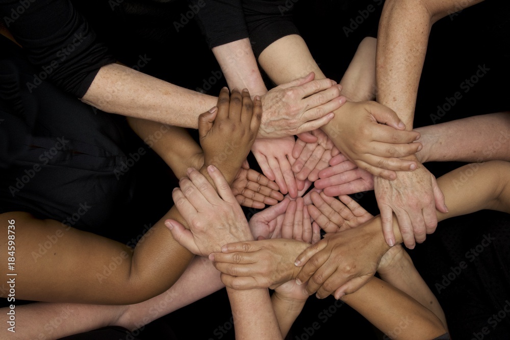 diversity many diverse women's hands symbolize unity and empowerment