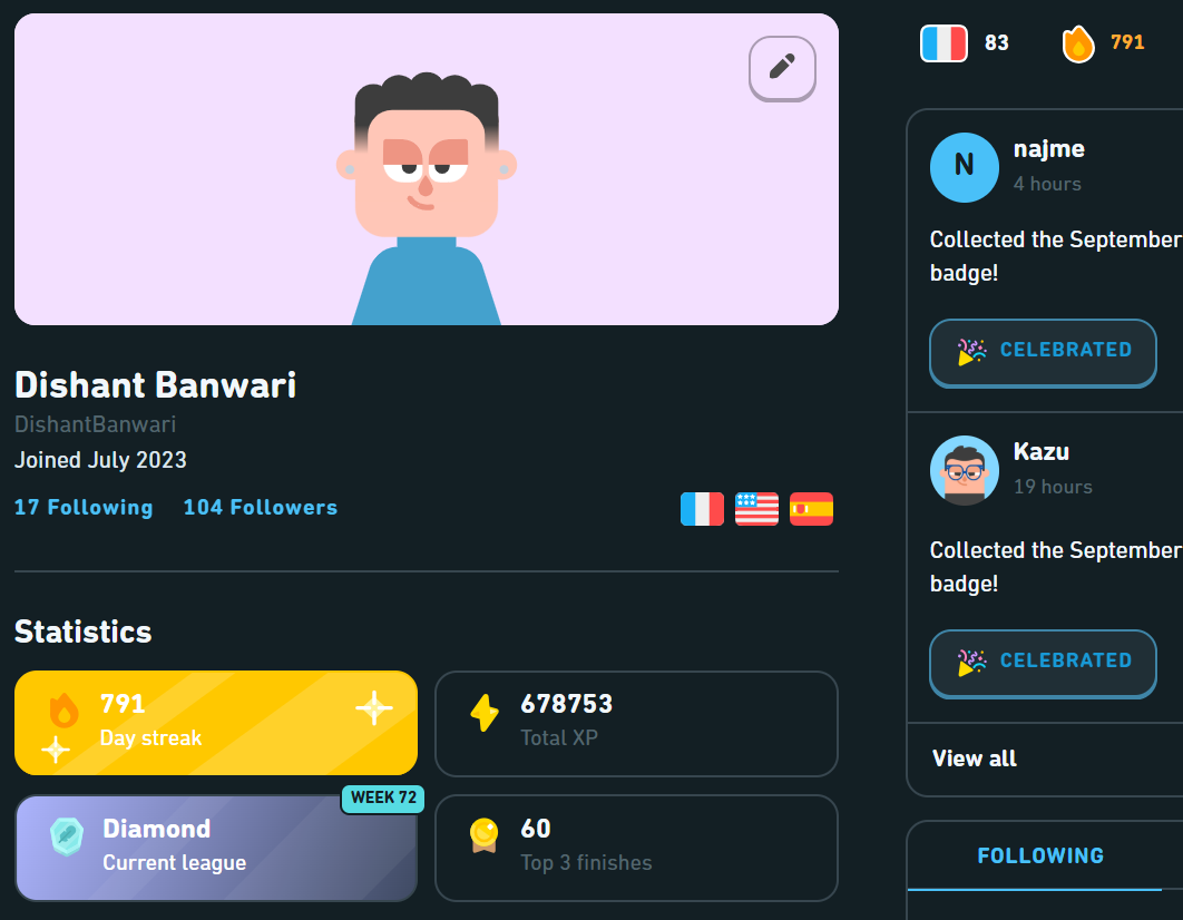 screenshot of Duolingo progress