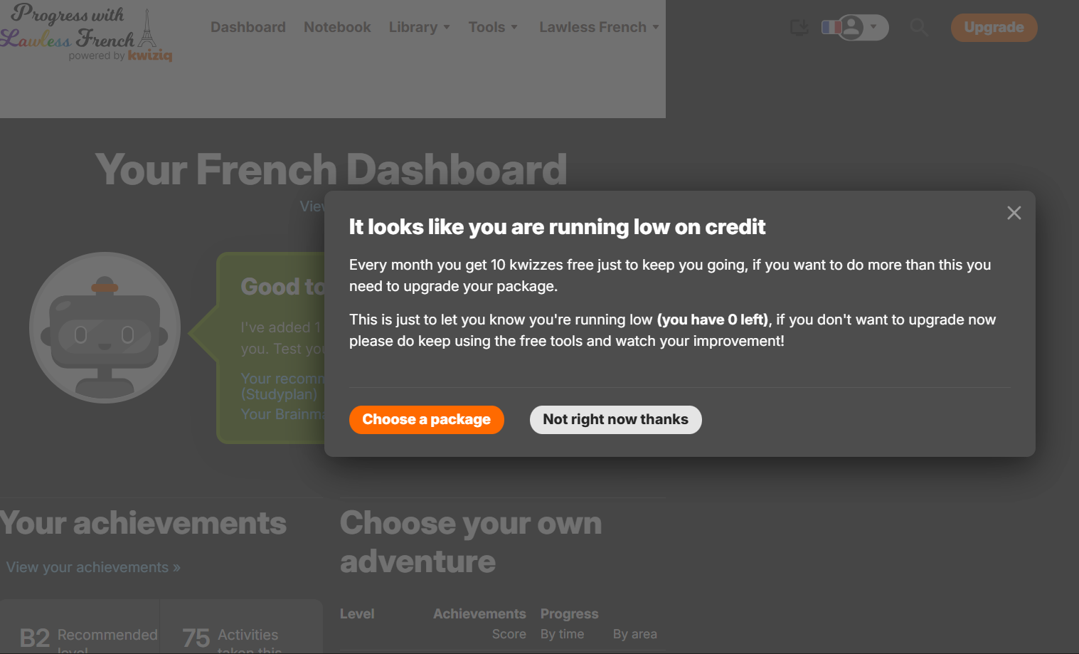 Screenshot of Lawless French progress
