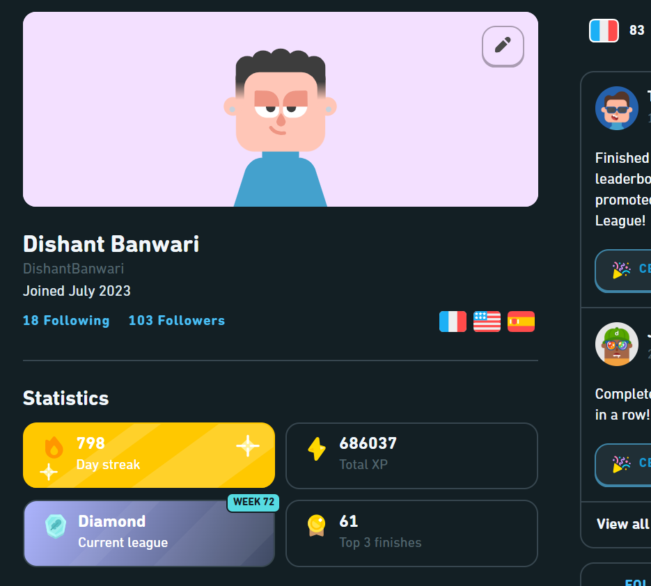 Screenshot of Duolingo progress