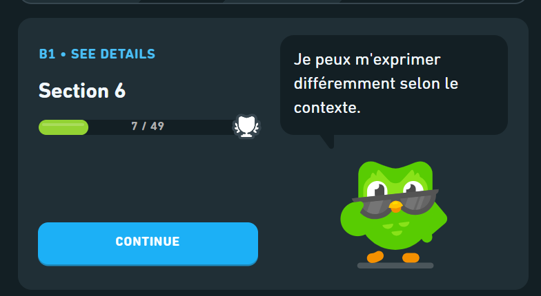 Screenshot of current section on Duolingo android