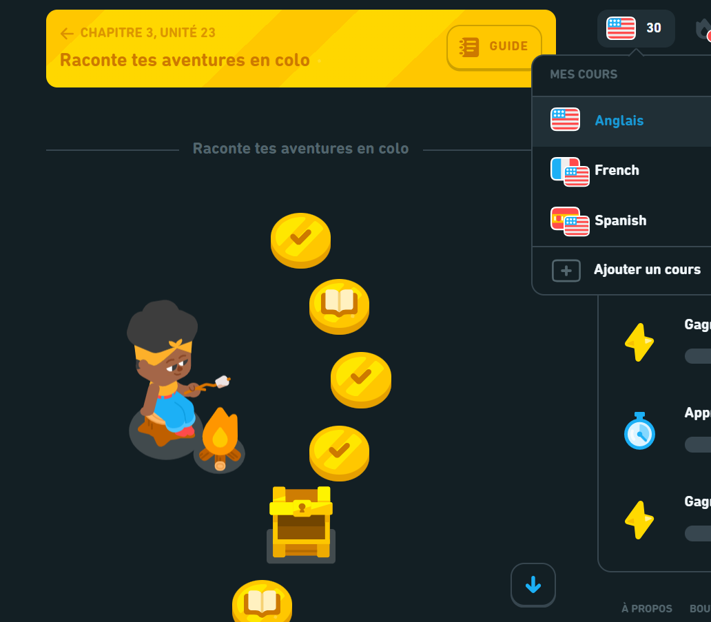 Screenshot of English learning as a French user
