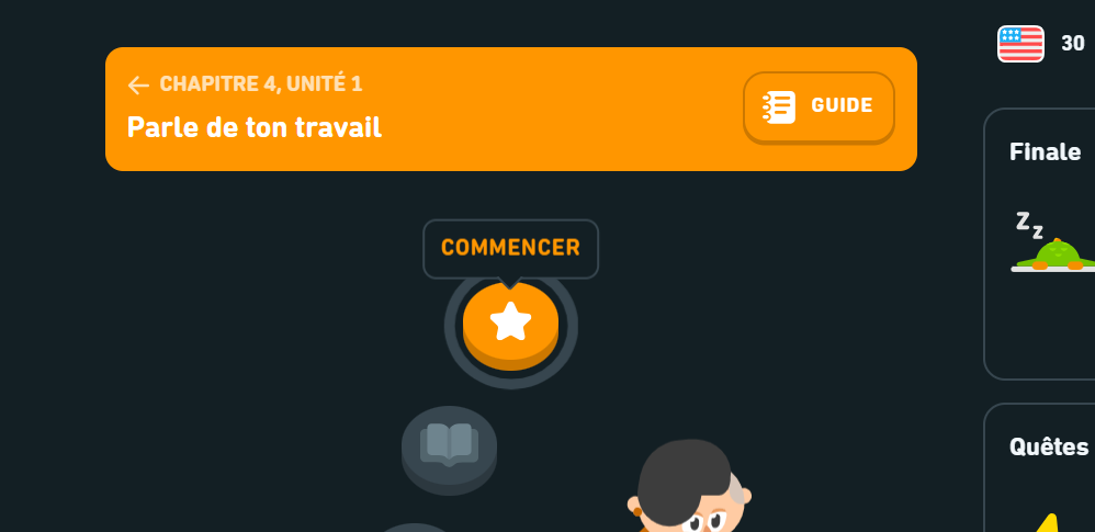 Screenshot of Current section on Duolingo English
