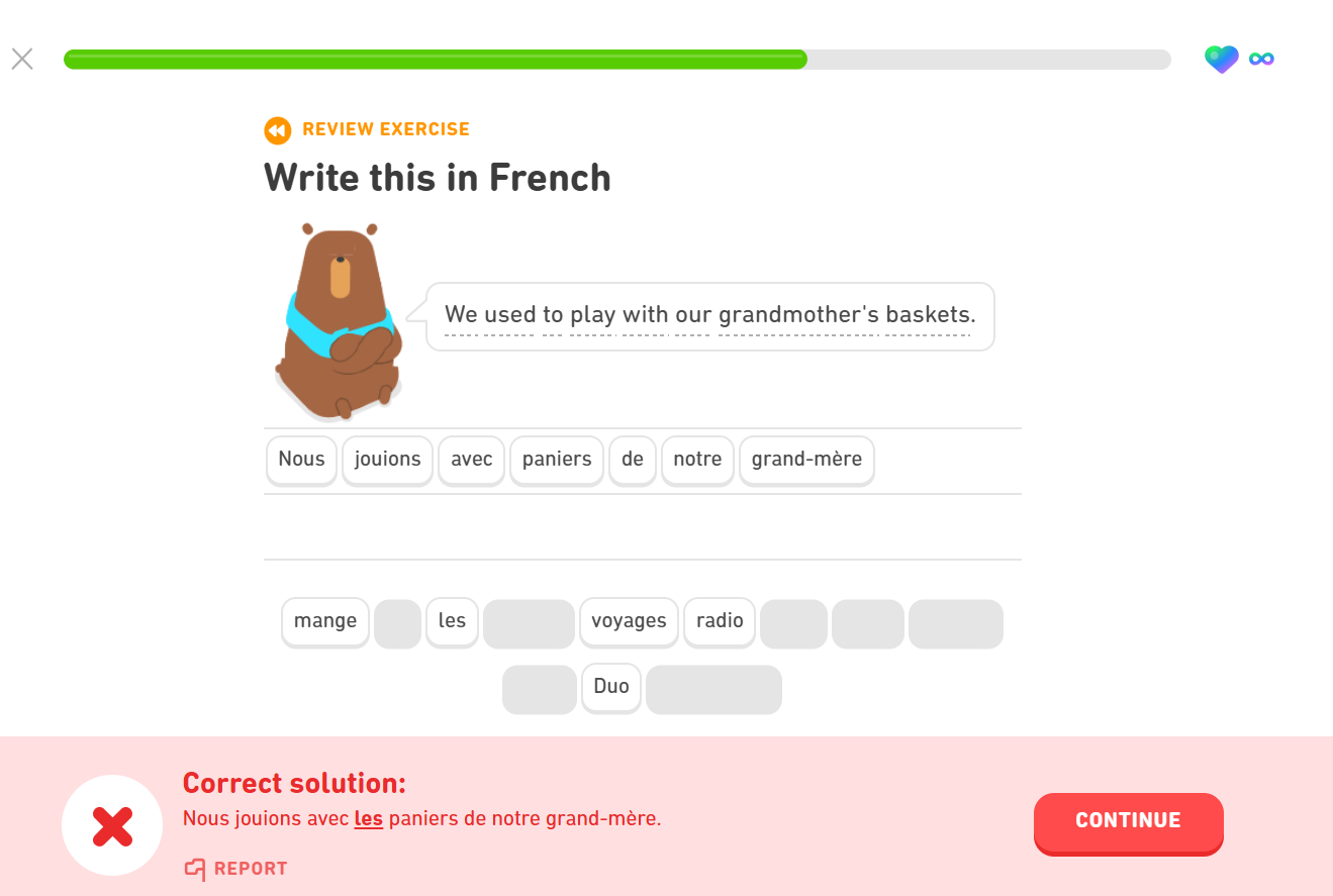 Screenshot of Duolingo mistake