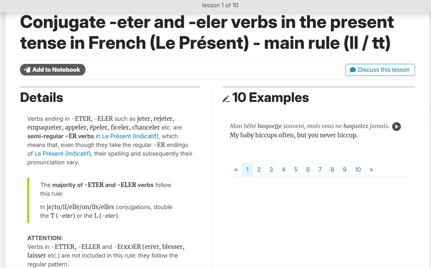 Screenshot of lesson on Kwiziq