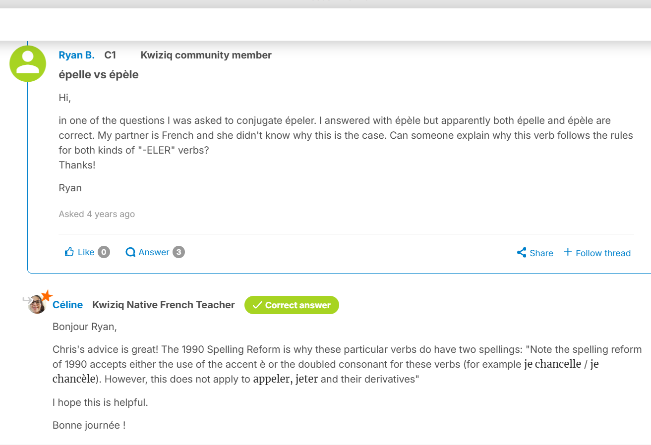 Screenshot of Q&A forum