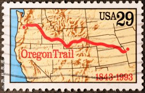 Oregon trail on american postage stamp