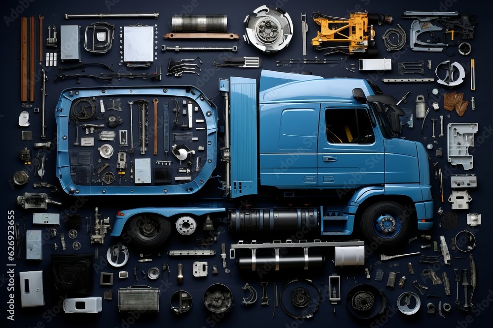 Truck layout, deconstructed. Beautiful illustration picture. Generative AI