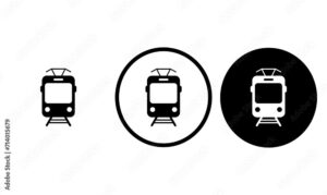 icon tram black outline for web site design and mobile dark mode apps Vector illustration on a white background