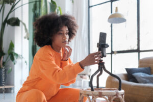 Young woman Live Streaming by phone