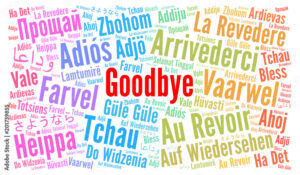 Goodbye in different languages word cloud