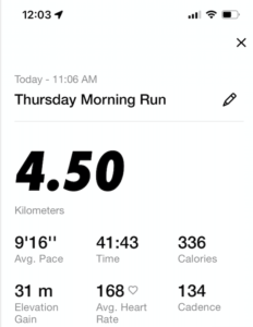 stats screenshot from Nike Running Club app