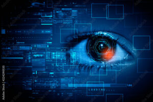 Digital composite of Eye scanning a futuristic interface