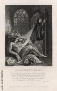 Frontispiece illustration from Frankenstein. Date: first published 1818