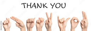 Woman showing phrase Thank You on white background. Sign language