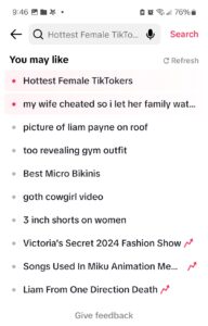 Screen shot of pre generated TikTok Searches