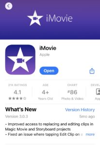 iMovie app on Apple App Store