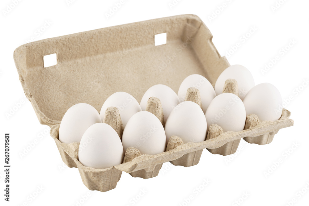 Eggs in an egg carton on a white background. Isolated.