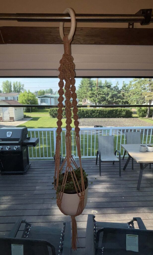 completed macramé plant hanger 