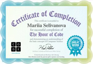 The One Hour of Code Certificate 