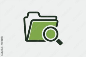 A green folder icon with a magnifying glass over it symbolizing file search or data analysis.