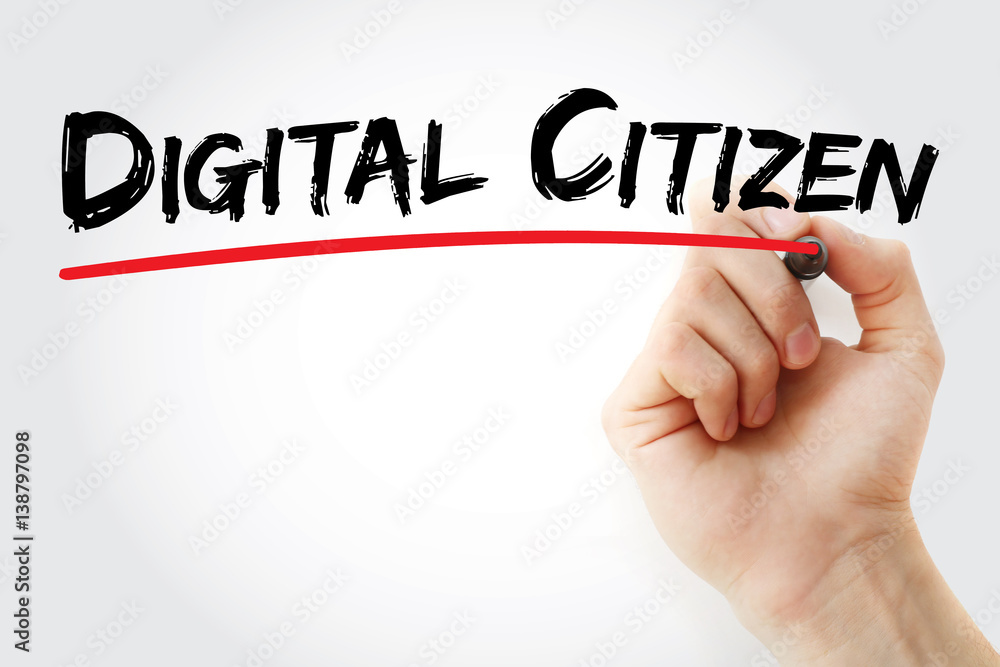 Hand writing Digital citizen with marker, concept background