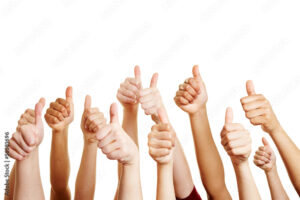 People congratulate and holding thumbs up