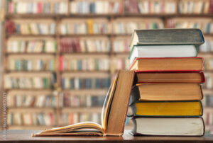 Books on the table in the library