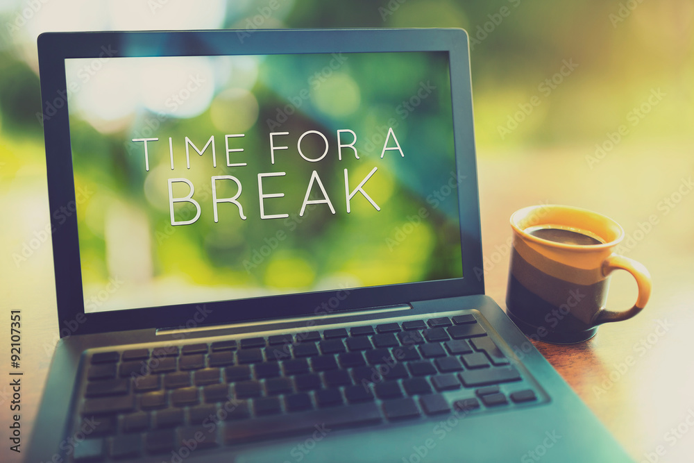 Coffee break at morning concept with laptop serene morning vintage editing style