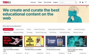 A screenshot of the homepage of the website TED Ed.