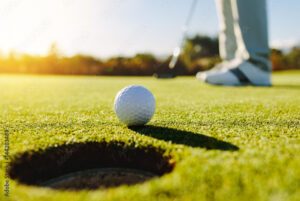 Professional golfer putting ball