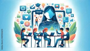 Digital citizenship class with kids learning netiquette and engaging with technology