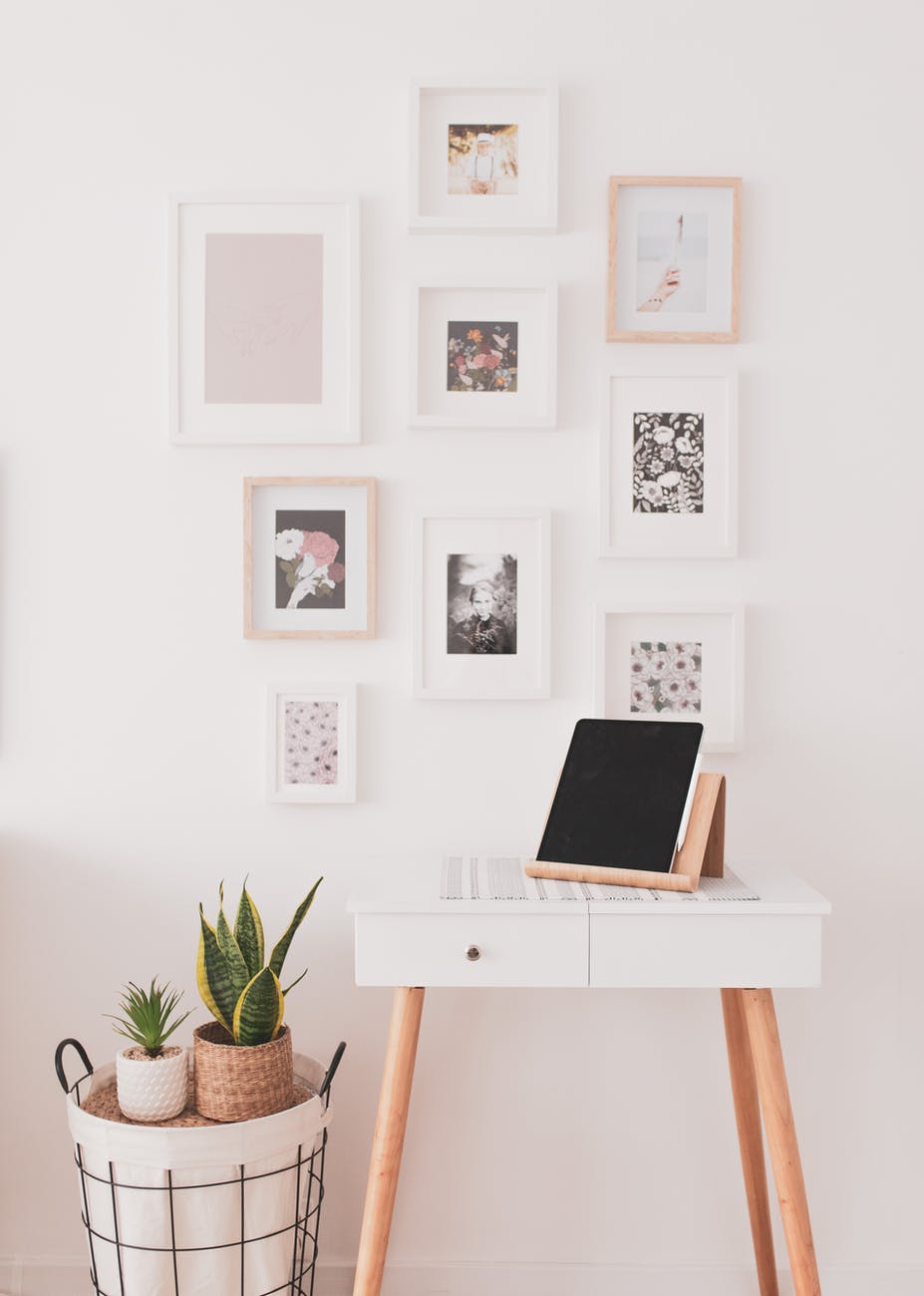 cute vanity table with tablet on stand