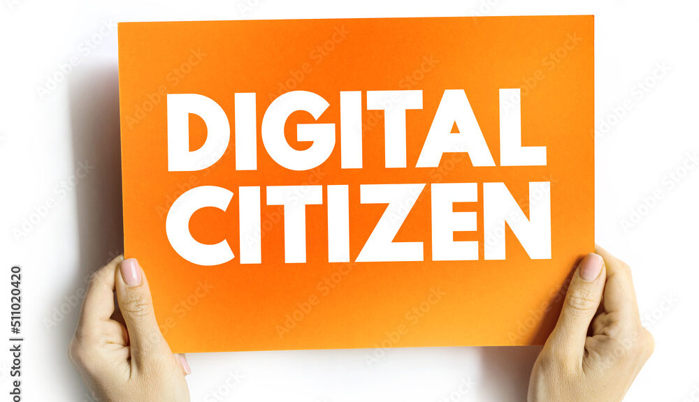 Digital citizen text quote on card, concept background