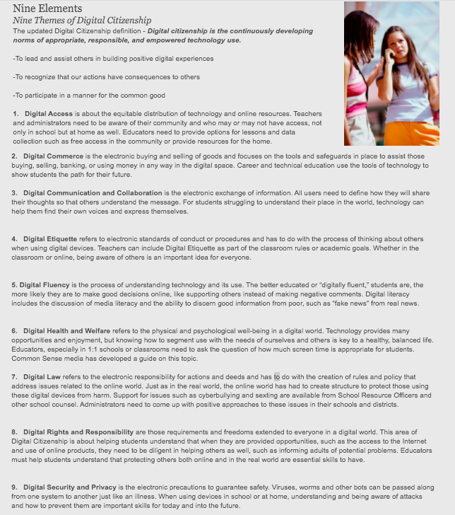 Screen shot of the 9 elements to digital citizenship presented in the article. 